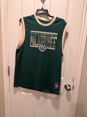 Original Use Green Sleeveless Basketball Jersey with Cream Trim